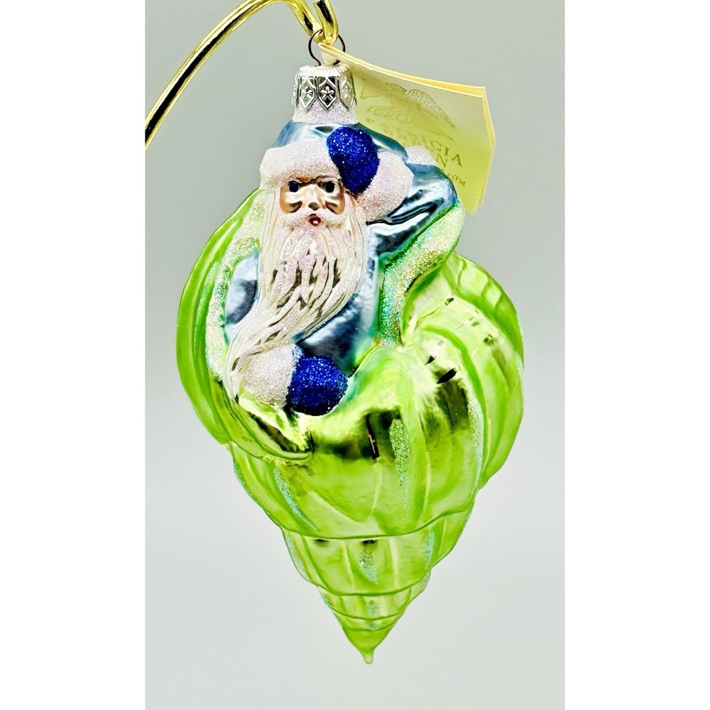 Patricia Breen Coastal Santa Blue Suit Green Shell Christmas Ornament 1997